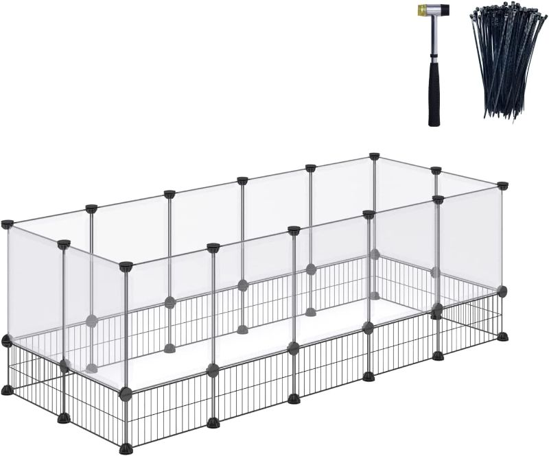 Photo 1 of DINMO Rabbit Playpen, Guinea Pig Cages, Hamster Cages, Iron Net Bottom Design for Small Animal, Bunny, Ferret, Hedgehog, DIY, Expanded, Portable, Exercise Fence, 61.4 x 25.4 x 22.3 Inches