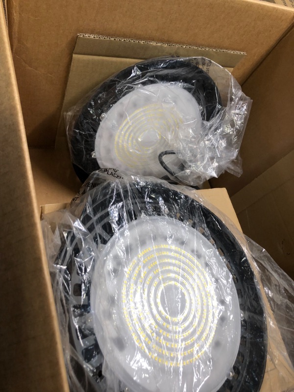 Photo 2 of hykolity 2 Pack LED High Bay Light 200W, 5000K 26,000lm UFO LED High Bay Light Fixture, [450W MH/HPS Equiv.] 120V, IP65 Commercial Warehouse Area Light for Wet Location 200W-B