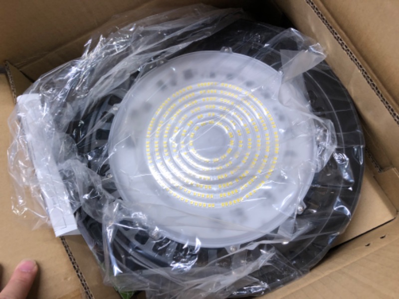 Photo 3 of hykolity 2 Pack LED High Bay Light 200W, 5000K 26,000lm UFO LED High Bay Light Fixture, [450W MH/HPS Equiv.] 120V, IP65 Commercial Warehouse Area Light for Wet Location 200W-B
