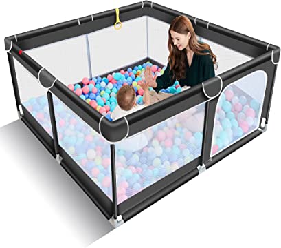 Photo 1 of TODALE Baby Playpen for Toddler, Large Baby Playard, Indoor & Outdoor Kids Activity Center with Anti-Slip Base, Sturdy Safety Play Yard with Soft Breathable Mesh, Playpen for Babies(Gray,50”×50”)