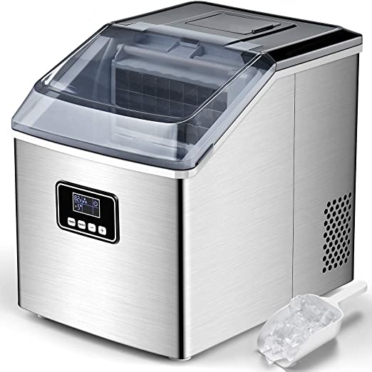 Photo 1 of Ice Maker Machine Countertop, 40Lbs/24H Auto Self-Cleaning, 24 pcs Ice Cube in 13 Mins, FREE VILLAGE Portable Compact Ice Cube Maker, With Ice Scoop & Basket, Ideal for Home/Kitchen/Office/Bar, Silver