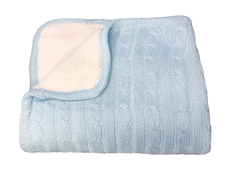 Photo 1 of Effe bebe Magnolia Cable Knit and Sherpa Baby Blanket 30"x40" (French Blue)