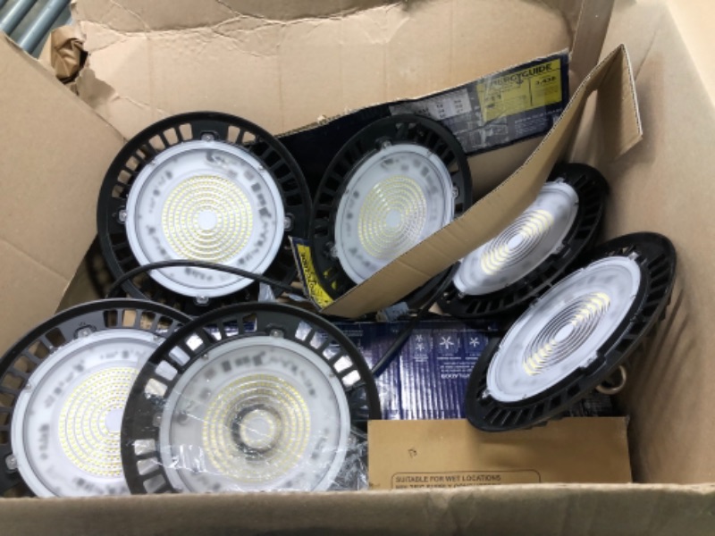 Photo 2 of CINOTON 150W UFO LED High Bay Lights with Self-wiring, 22500LM[600W HID/HPS Equiv.] IP65 Waterproof Commercial Bay Lighting for Workshop Barn Stadium Gyms Factory 5000K-Daylight 277V ETL Listed 8 Pack 150W/277V - 8 Pack Daylight White 5000K with Self Wiri