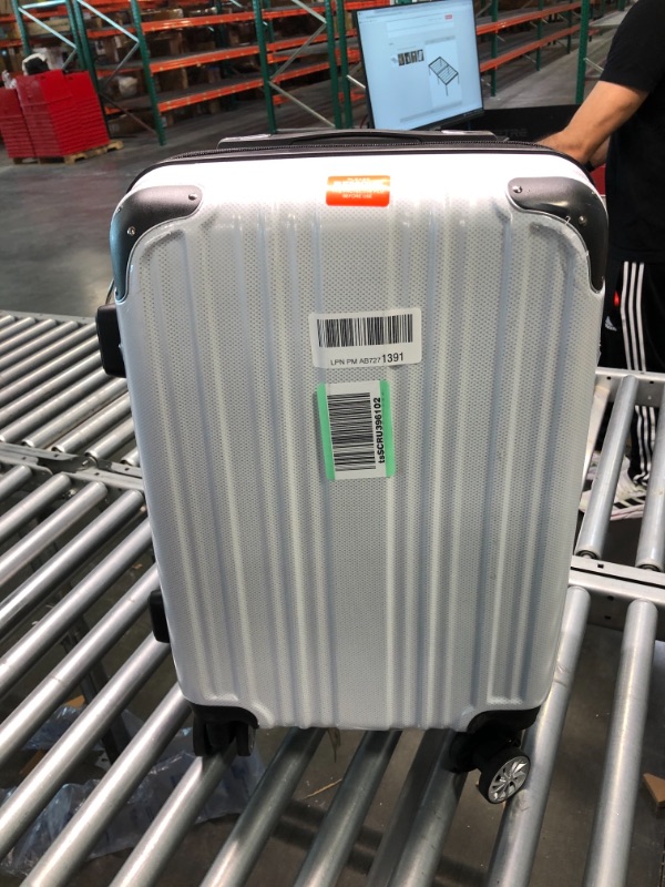 Photo 2 of Coolife Luggage Expandable(only 28") Suitcase PC+ABS Spinner 20in 24in 28in Carry on (white grid new, S(20in)_carry on) white grid new S(20in)_carry on