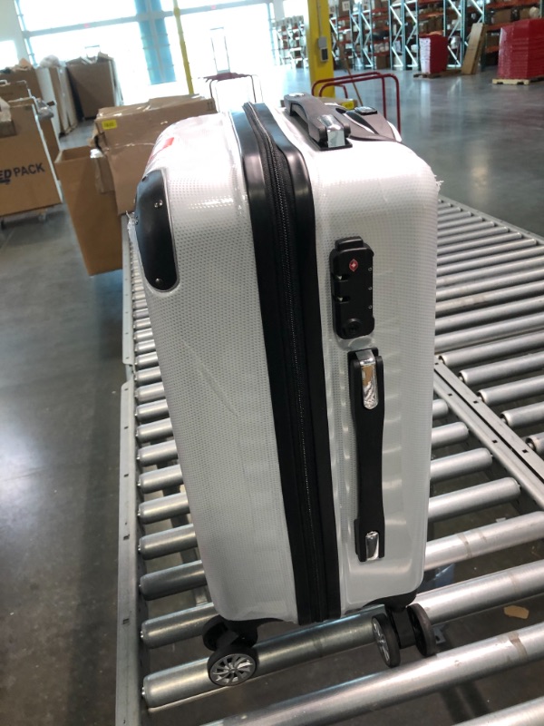 Photo 3 of Coolife Luggage Expandable(only 28") Suitcase PC+ABS Spinner 20in 24in 28in Carry on (white grid new, S(20in)_carry on) white grid new S(20in)_carry on