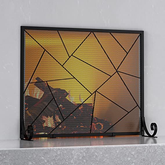 Photo 1 of Fire Beauty Fireplace Screen Decorative Mesh Geometric Fire Spark Guard Gate Cover for Home