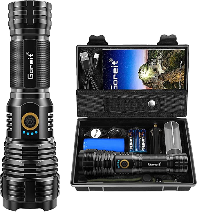 Photo 1 of Goreit Flashlights High Lumens Rechargeable, 20000 Lumen XHP70.2 LED Flashlight USB Super Bright Flash Lights, High Powered Handheld Flashlights for Emergencies Camping, IP67 Waterproof, Zoomable