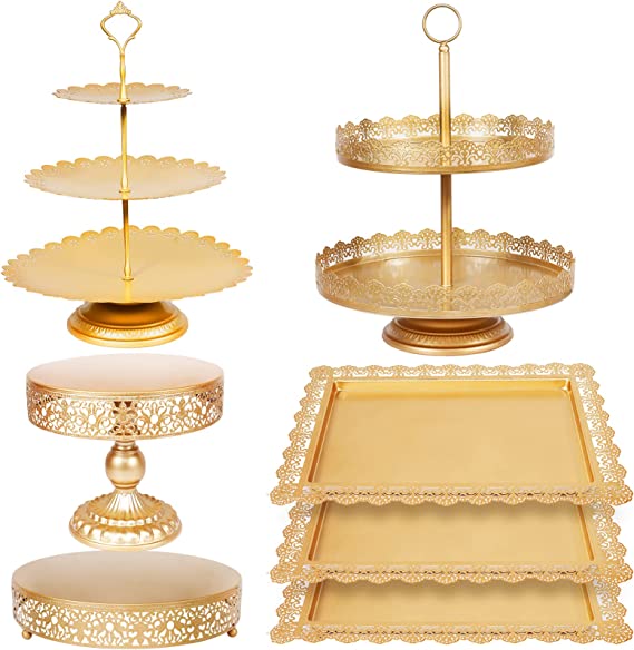 Photo 1 of 7Pcs Gold Cake Stand Set - Metal Dessert Table Display Stands - Dessert Trays - Tiered Cupcake Holder Display Plates for Tea Party Wedding Birthday Baby Shower Home Decoration (Gold)