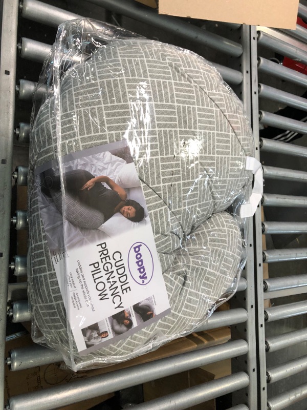 Photo 2 of Boppy Cuddle Pregnancy Pillow, Gray Basket Weave, Comfy Body-conforming Hypoallergenic Fiber Fill and Easy-on Removable Cover, Contoured Design for Versatile Support from Pregnancy through Postpartum