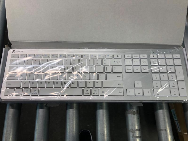 Photo 1 of iClever GK08 Wireless Keyboard and Mouse - Rechargeable Keyboard Ergonomic Quiet Full Size Design with Number Pad, 2.4G Stable Connection Slim White Keyboard and Mouse for Windows Mac OS Computer Silver