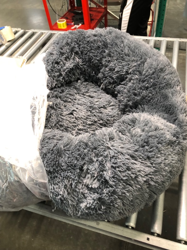 Photo 3 of Bedsure Calming Dog Beds for Small Medium Large Dogs - Round Donut Washable Dog Bed, Anti-Slip Faux Fur Fluffy Donut Cuddler Anxiety Cat Bed, Fits up to 15-100 lbs 30x30x8 Inch (Pack of 1) Dark Grey