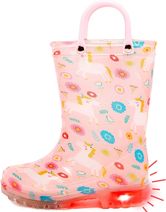 Photo 1 of dripdrop Toddler Rain Boots Waterproof Light Up Rubber Boots for Girls Boys 6 Toddler Grey Dino