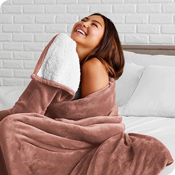 Photo 1 of Bare Home Sherpa Fleece Blanket - Twin/Twin Extra Long Blanket - Blanket for Bed, Sofa, Couch, Camping and Travel - Warm & Lightweight - Fluffy & Soft - Reversible (Twin/Twin XL, Old Rose)