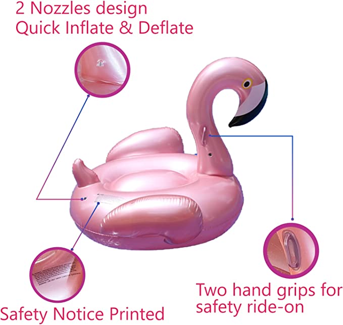 Photo 1 of Dimple Inflatable Giant Pink Flamingo Pool Float 60 x 60 x 34 Blow Up Pool Floatie Swimming Floating Raft Summer Party Toys, Pool Float Flamingo, Large Pool Decorations for Adults & Kids (Rose Gold)