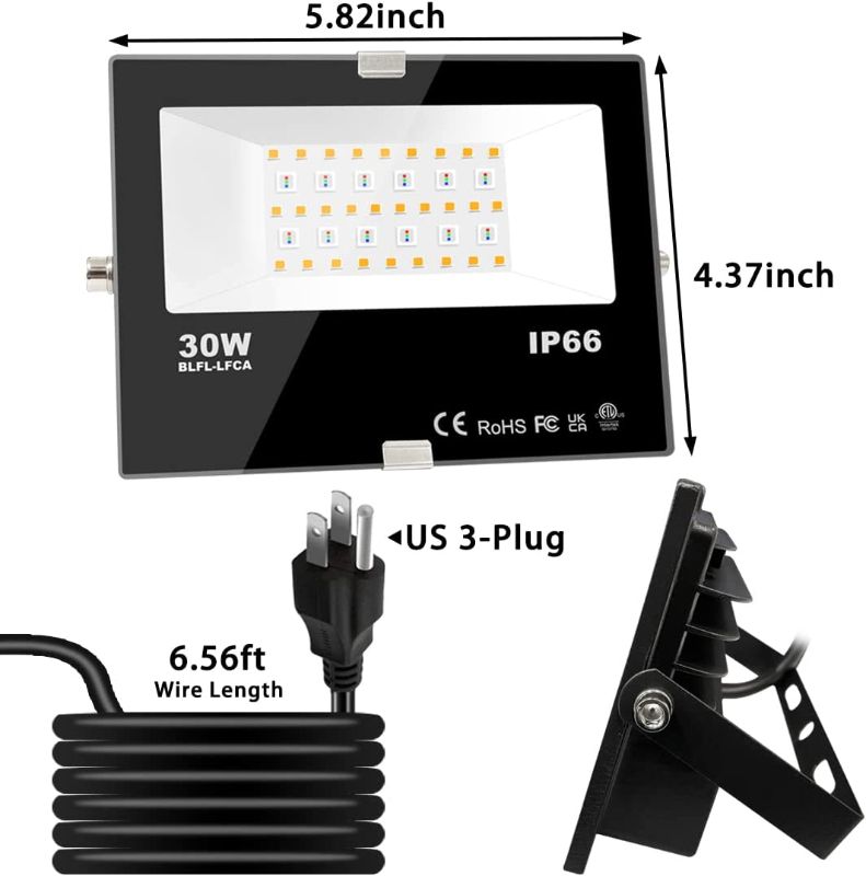 Photo 1 of MELPO 30W Led Flood Light Outdoor 300W Equivalent, Color Changing RGB Lights with Remote, 120 RGB Colors, Warm White 2700K, Timing, Custom Mode, Uplight Landscape Lights,IP66 US 3-Plug (2 Pack)