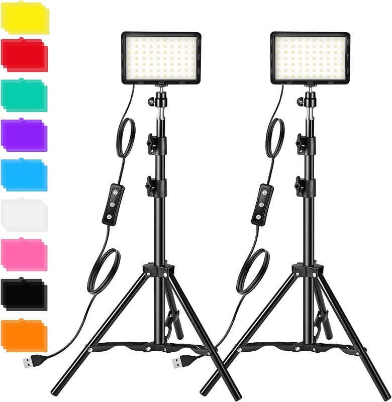 Photo 1 of Photography Video Lighting Kit, LED Studio Streaming Lights W/70 Beads & Color Filter for Camera Photo Desktop Video Recording Filming Computer Conference Game Stream YouTube TikTok Portrait Shooting