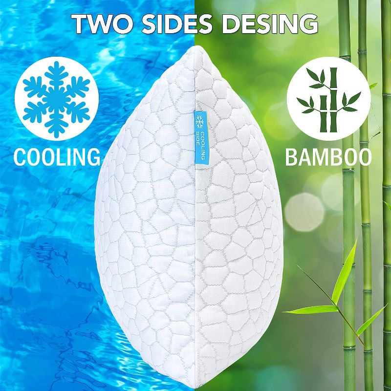 Photo 1 of 2-Pack Cooling Bed Pillows for Sleeping Adjustable Gel Shredded Memory Foam Pillows Queen Size Set of 2 - Luxury Bamboo Pillows for Side Back Sleepers Washable Removable Cover CertiPUR-US Certified