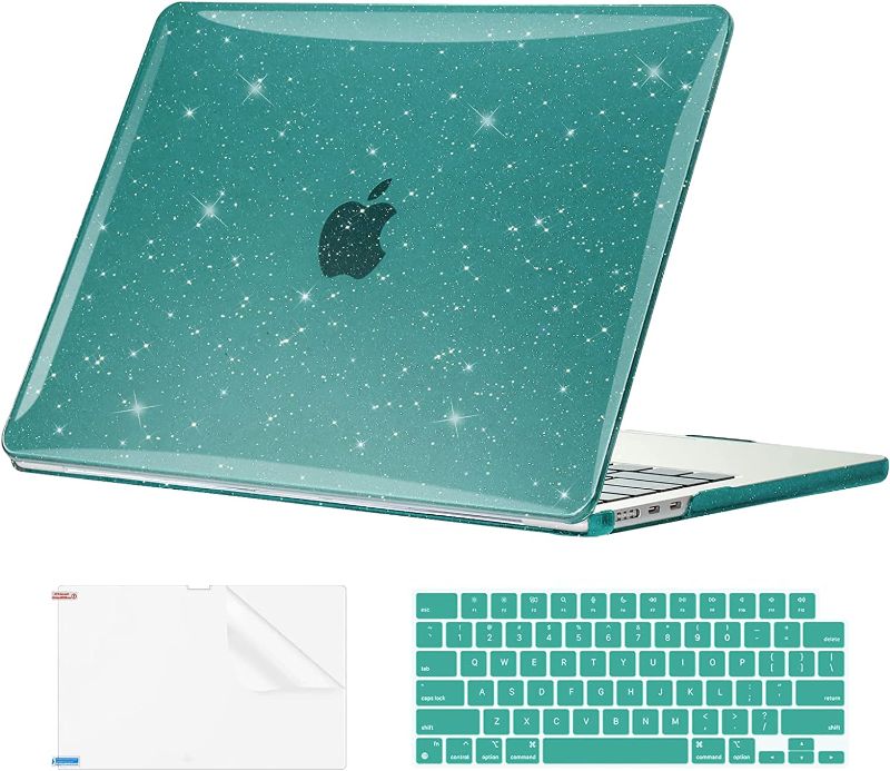 Photo 1 of 2 EooCoo Compatible with New MacBook Air 13.6 inch Case 2022 2023 Release A2681 M2 Chip with Retina Display?Sparkly Plastic Hard Shell Case + Keyboard Skin Cover + Screen Protector - Glitter Teal