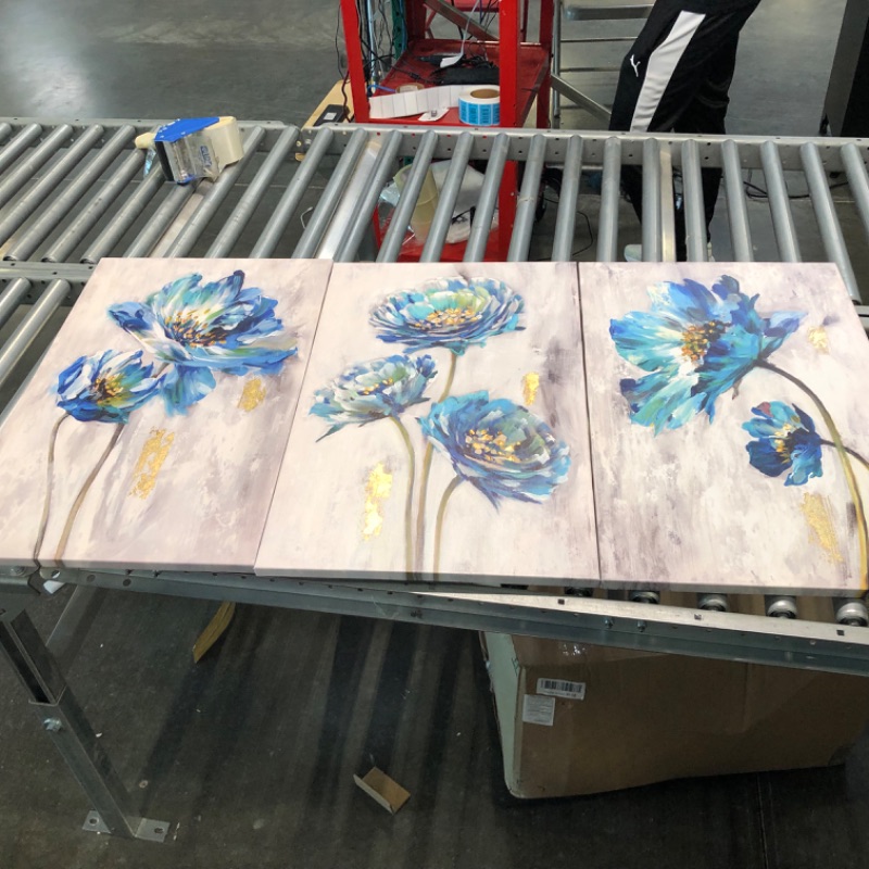 Photo 1 of ARTISTIC PATH Abstract Floral Art Flower Picture: Teal Splash Painting Print on Canvas for Wall Decor (Overall 48" W x 26" H,Multi-Sized)