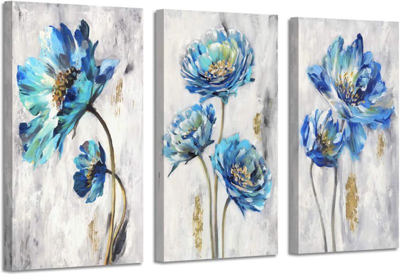 Photo 1 of ARTISTIC PATH Abstract Floral Art Flower Picture: Teal Splash Painting Print on Canvas for Wall Decor (Overall 48" W x 26" H,Multi-Sized)