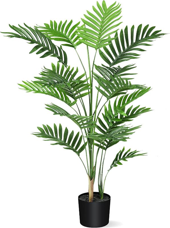 Photo 1 of Artificial Palm Tree, Faux Tropical Palm Plant with Pot for Home Decor Indoor Outdoor, 3.6 feet Fake Potted Palm Tree for Living Room, Office, Bedroom Decor and More