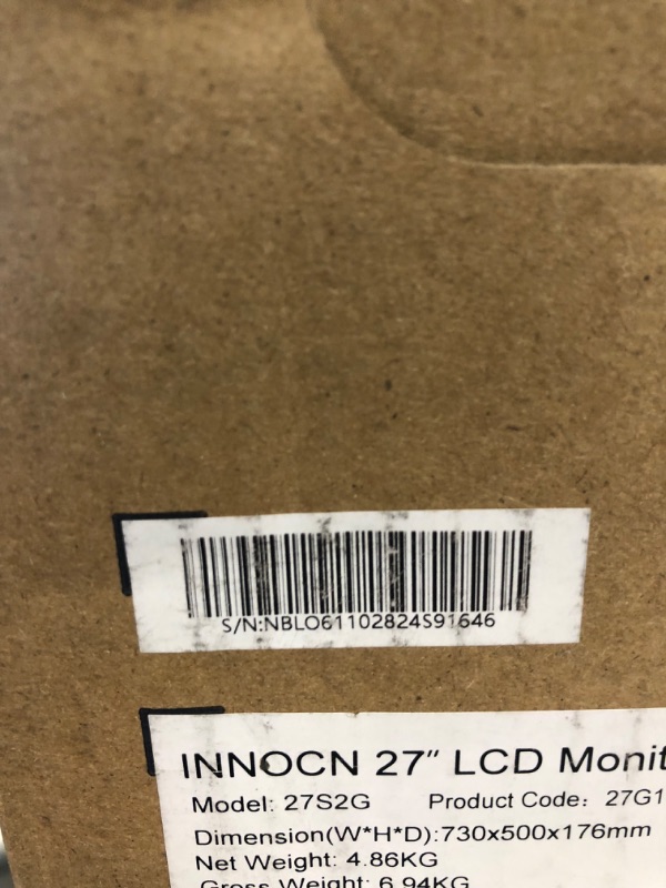 Photo 1 of INNOCN 27G1G 27" Gaming Monitor 165Hz / 144Hz / 120Hz 1920 x 1080P FHD 1ms Fast IPS G-Sync Compatible HDMI DisplayPort 99% sRGB LED Computer PC Gaming Monitor, Eye Care, VESA Mountable, Black
--- Missing Power Cord --- 