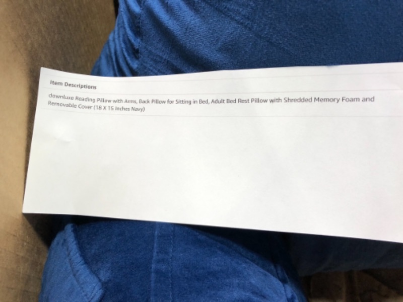 Photo 2 of downluxe Reading Pillow with Arms, Back Pillow for Sitting in Bed, Adult Bed Rest Pillow with Shredded Memory Foam and Removable Cover (18 X 15 Inches Navy) Navy 18"X15"X6"