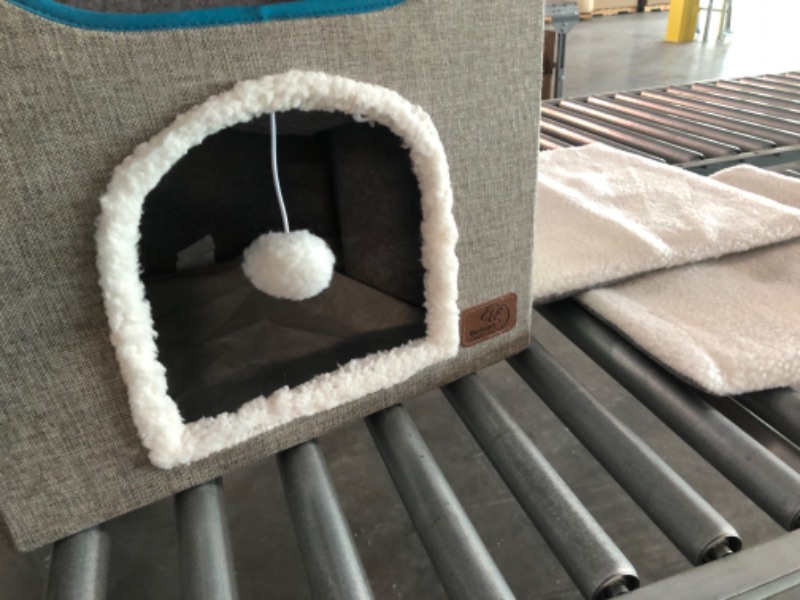 Photo 6 of Bedsure Cat House with Cat Scratch Pad and Fluffy Ball Hanging and Lesure Pet Steps for Bed with Storage & Condo