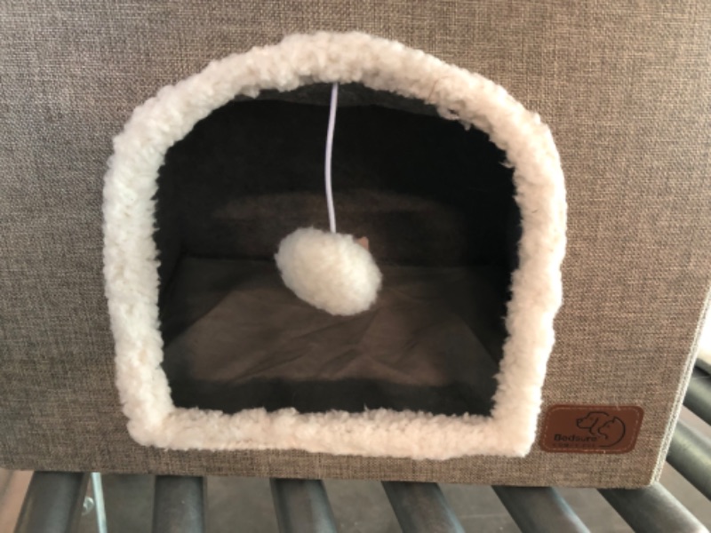 Photo 2 of Bedsure Cat House with Cat Scratch Pad and Fluffy Ball Hanging and Lesure Pet Steps for Bed with Storage & Condo