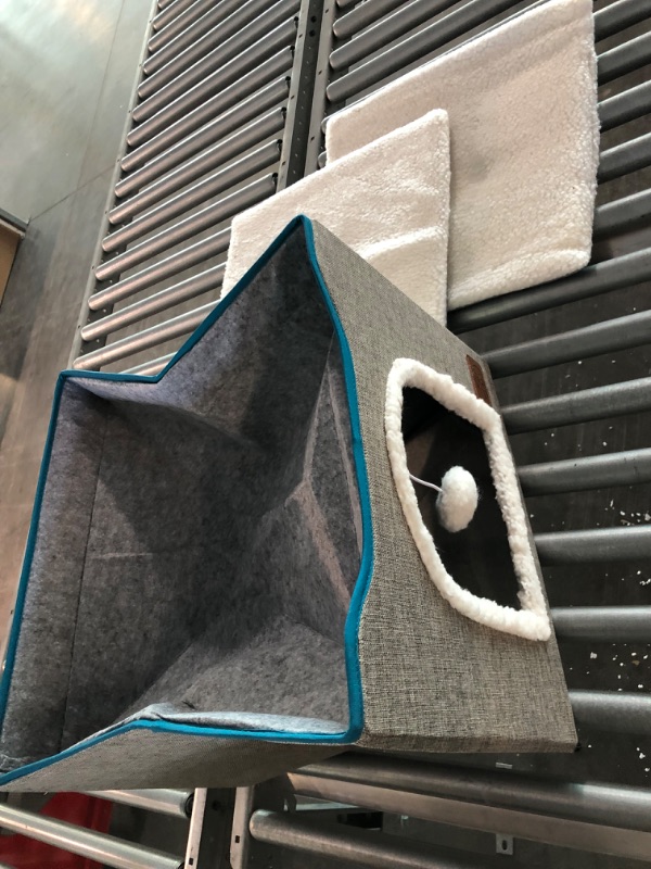 Photo 3 of Bedsure Cat House with Cat Scratch Pad and Fluffy Ball Hanging and Lesure Pet Steps for Bed with Storage & Condo