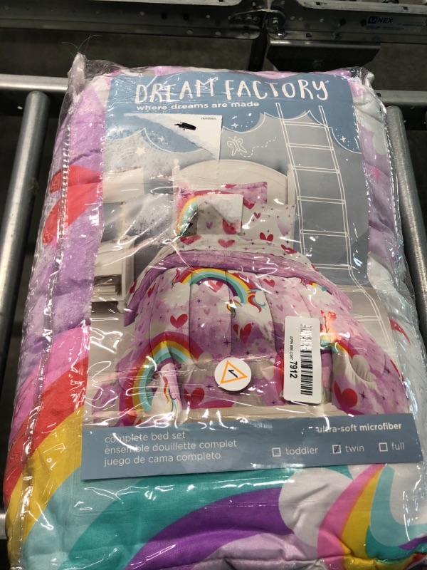 Photo 1 of dream FACTORY Kids   Set Easy-Wash Super Soft Microfiber Comforter Bedding, Twin, Purple Unicorn Rainbow
