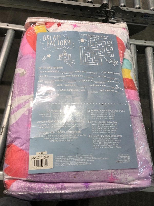 Photo 2 of dream FACTORY Kids   Set Easy-Wash Super Soft Microfiber Comforter Bedding, Twin, Purple Unicorn Rainbow