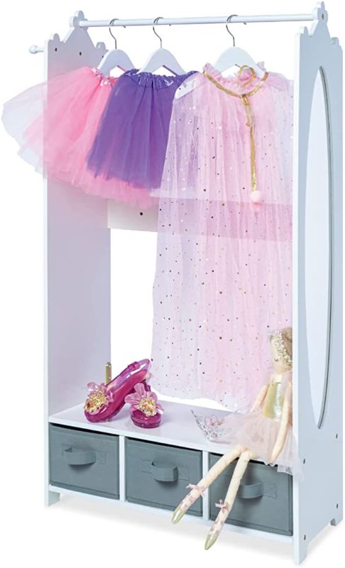 Photo 1 of Milliard Dress Up Storage Kids Costume Organizer Center, Open Hanging Armoire Closet Unit Furniture (White)