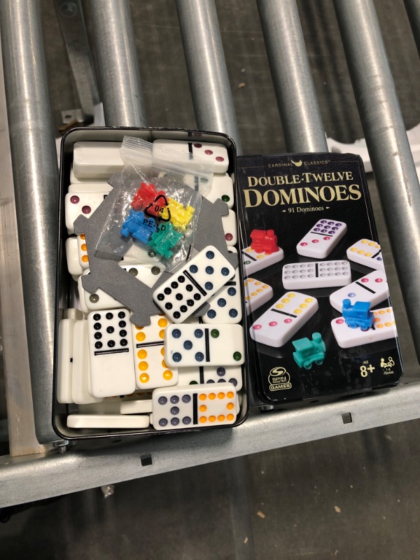Photo 1 of Spin Master Games Double Twelve Dominoes Set in Storage Tin, for Families and Kids Ages 8 and up New Double Line 12