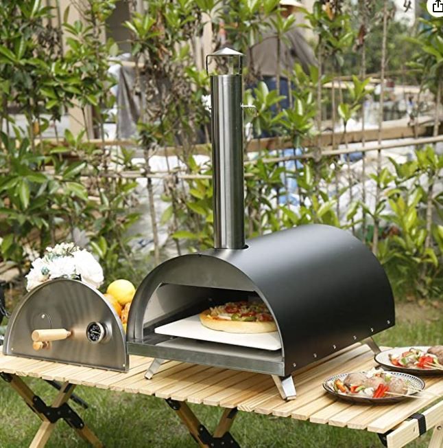 Photo 1 of 12" Wood Fired Outdoor Pizza Oven, Portable Foldable Wood Pellet Pizza Oven with Pizza Stone, with Insulated Lining 2-Layer Stainless Steel Construction for Picnic Camping & Dinner Party (Ordinary)