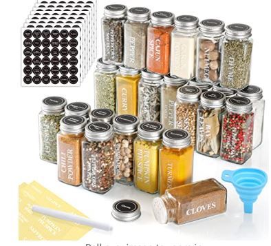 Photo 1 of AOZITA 36 Pcs Glass Spice Jars with Spice Labels - 4oz Empty Square Spice Bottles - Shaker Lids and Airtight Metal Caps - Chalk Marker and Silicone Collapsible Funnel Included