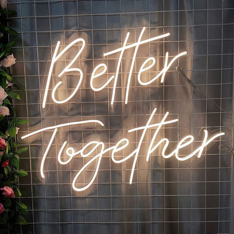Photo 1 of Super Large Better Together Neon Sign for Wedding Decor, Engagement Party, 2 Pieces 28.7x14.5+38.5x17 inches, Reusable Neon Light Sign for Bedroom Wall Art, Office, Valentines Day, Warm White by DIVATLA