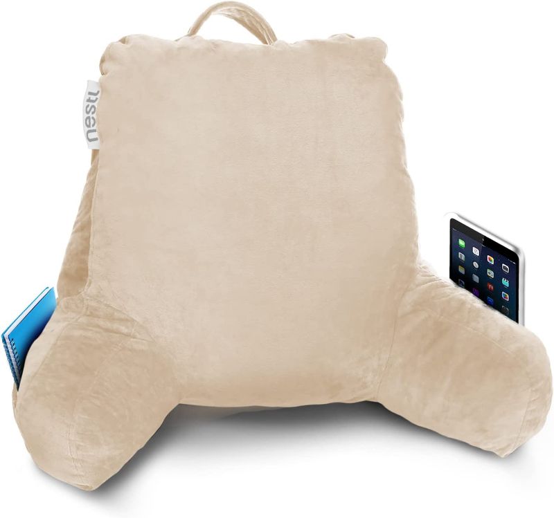 Photo 1 of Nestl Reading Pillow Standard Bed Pillow, Back Pillow for Sitting in Bed Shredded Memory Foam Chair Pillow Reading & Bed Rest Pillows Beige Cream Back Pillow for Bed, Bed Chair Arm Pillow with Pockets