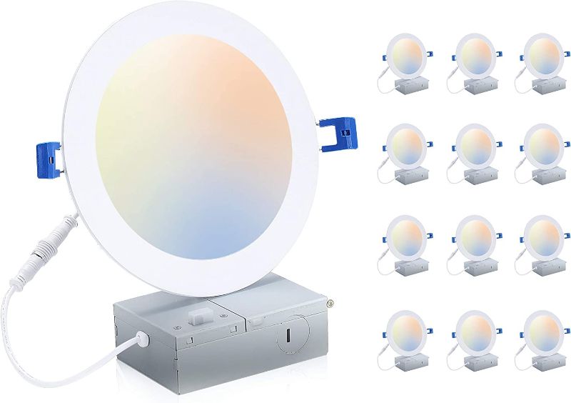 Photo 1 of CLOUDY BAY 6 inch 3000K/ 4000K/ 5000K Three Color Temperature Selectable, Dimmable 15W CRI 90+, Ultra Thin LED Recessed Light with Junction Box, IC Rated, Air Tight, ETL/JA8, White, 6 Pack