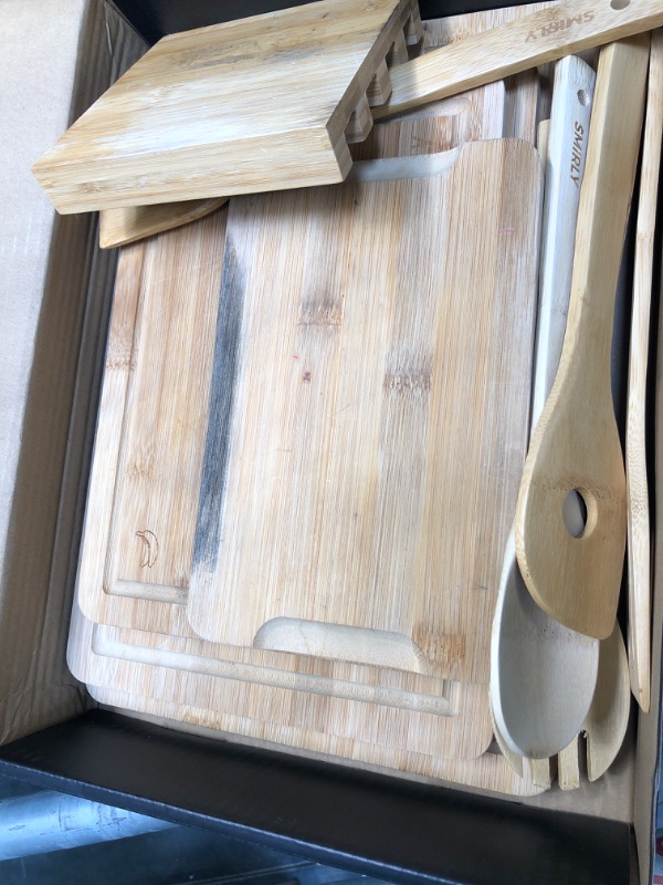 Photo 3 of SMIRLY Bamboo Cutting Boards for Kitchen - Bamboo Cutting Board Set, Chopping Board Set - Wood Cutting Board Set with Holder - Wooden Cutting Board Set (Large & Small)