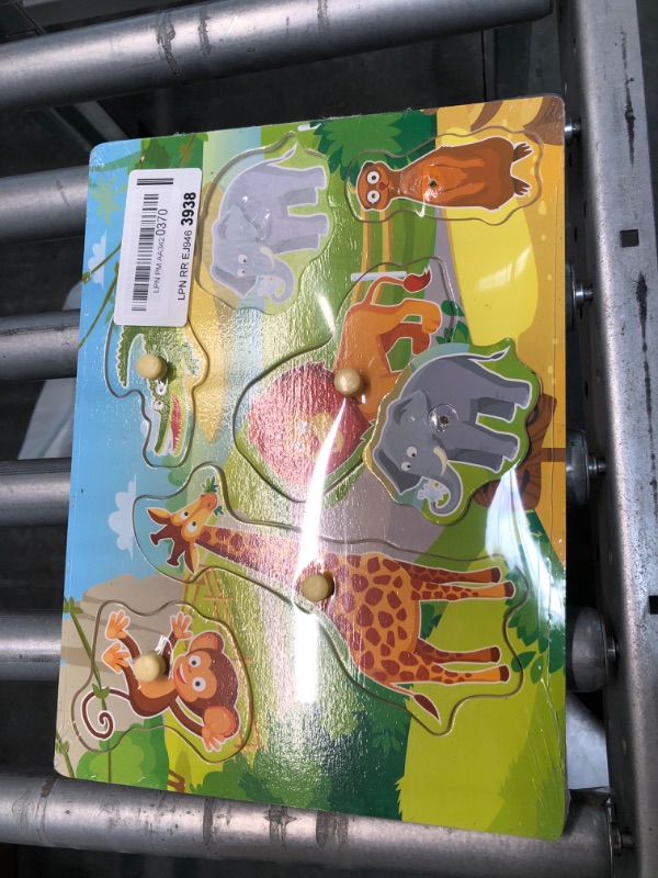Photo 1 of Wooden Peg Baby Puzzles, Full-Color Pictures Animal Shape Chunky Puzzle, Jumbo Knob Zoo Puzzle for Toddlers 18 Months and Up, 6Pieces