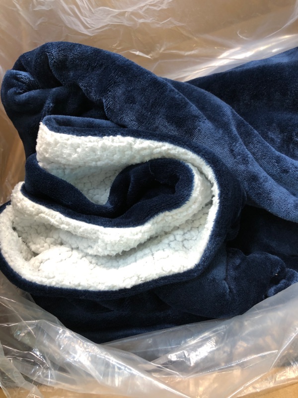 Photo 2 of BEDSURE Sherpa Fleece Throw Blanket Twin Size for Couch - Thick and Warm Blankets for Winter, Soft and Fuzzy Twin Blanket for Bed, Navy, 60x80 Inches Twin/Twin XL Navy