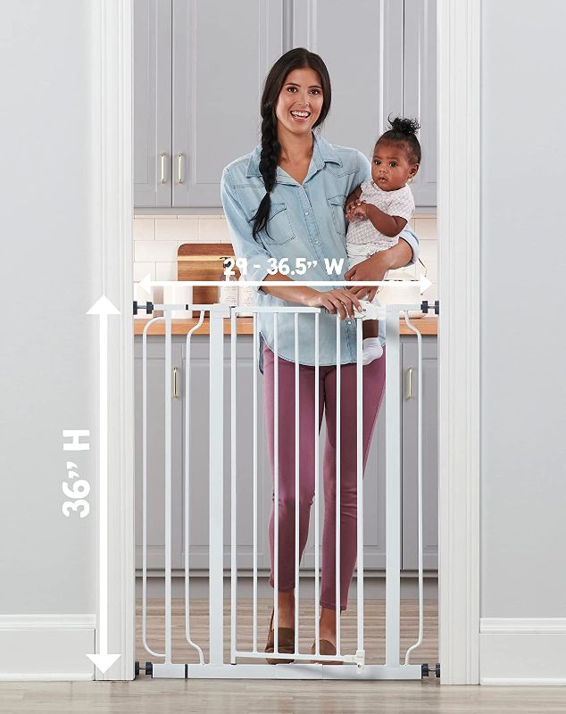 Photo 1 of Regalo Easy Step 36" Extra Tall Walk Thru Baby Gate, Includes 4-Inch Extension Kit, 4 Pack of Pressure Mount Kit and 4 Pack Wall Cups and Mounting Kit, Pack of 1
