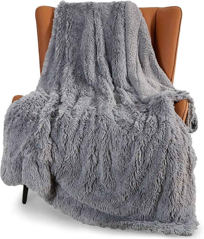 Photo 1 of Bedsure Faux Fur Throw Blanket Light Grey – Fuzzy, Fluffy, and Shaggy Faux Fur, Soft and Thick Sherpa, Throw Blankets for Couch, FULL/QUEEN SIZE
