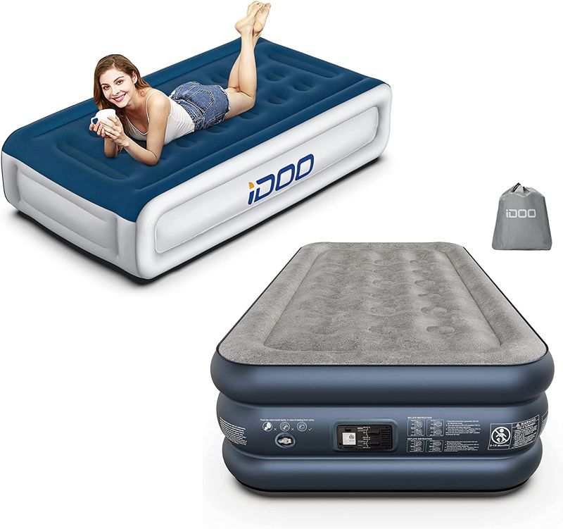 Photo 1 of iDOO Twin Size Air Mattress, Inflatable Airbed with Built-in Pump, Quick Self-Inflation/Deflation, Comfortable Top Surface Blow Up Bed for Home Portable Camping Travel
