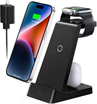 Photo 1 of 
Wireless Charging Station, 18W Fast Wireless Charger for iPhone 14/13/12/11/Pro/Max/SE/XS/XR/X/8 Plus/8, 3 in 1 Wireless Charging Dock Stand for Apple Watch Series & Airpods (with Adapter)
