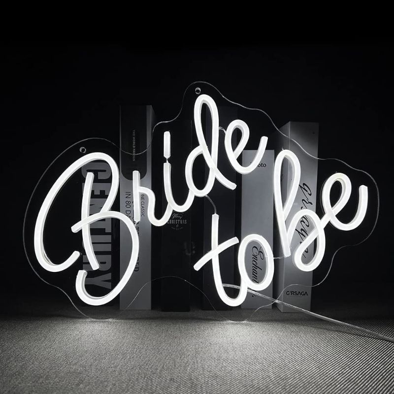 Photo 1 of Bride to Be Neon LED Sign White Letters Light Sign “17.7x12.2” Reusable Neon Wall Decor Engagement Gifts Bachelorette Party Supplies Bridal Shower Decoration
