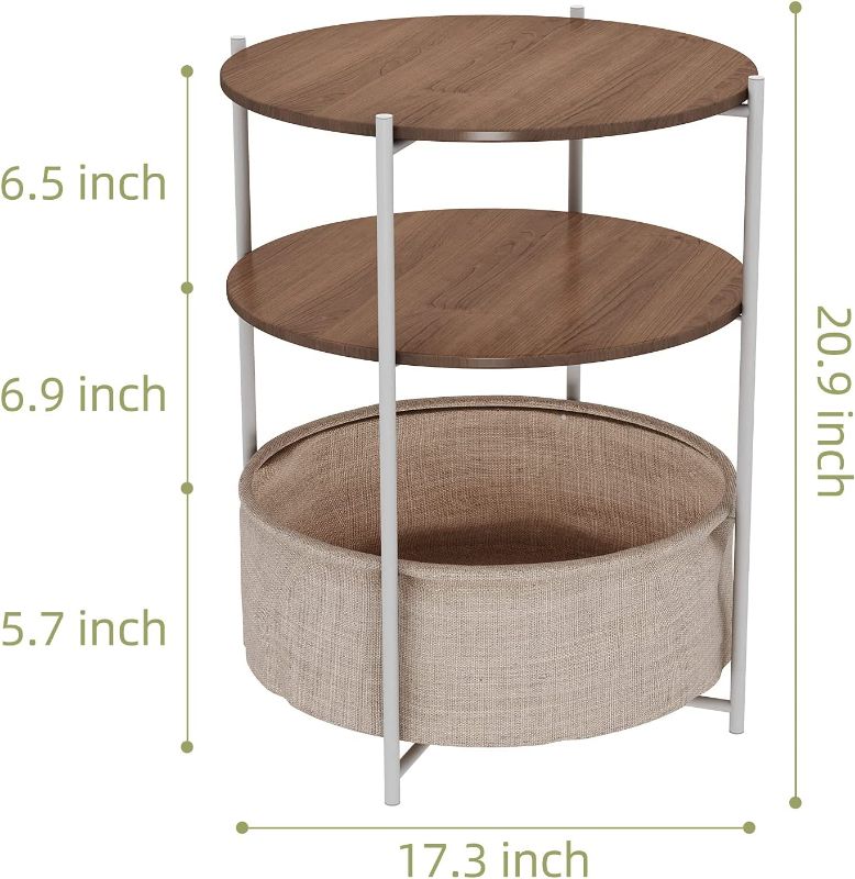 Photo 1 of Side Table, HERJOY Round Side Table, 3-Tier Sofa Couch End Table with Fabric Storage Basket, Metal Nightstand with Detachable Tray Top for Living Room, Bedroom
