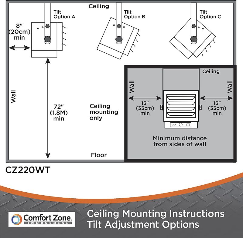 Photo 2 of Comfort Zone CZ220 5,000-Watt, 240v Hard Wired Fan-Forced Ceiling Mount Heater with Dual Knob Controls and Safety Overheat Protection, ETL Compliant, Grey
