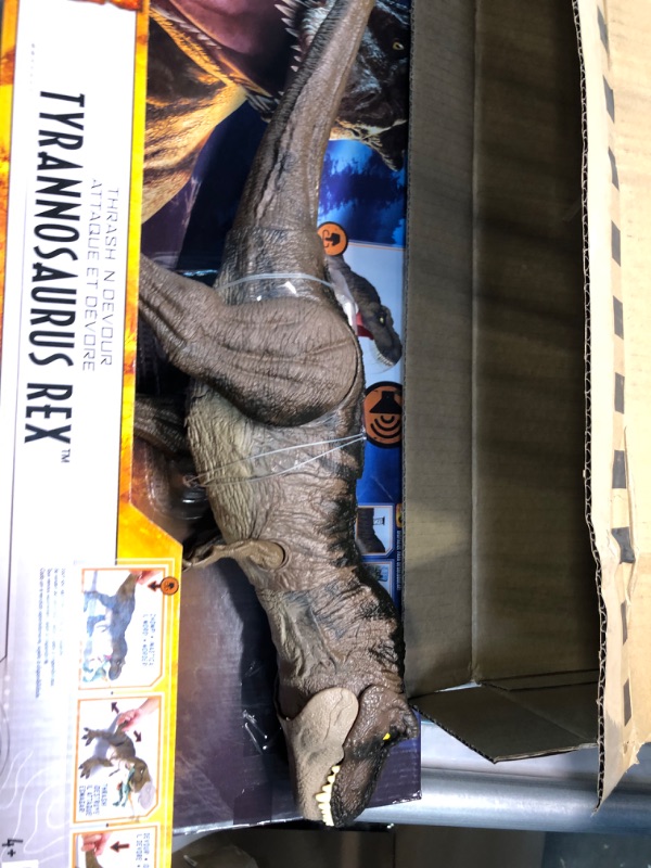 Photo 2 of ?Jurassic World Dominion Dinosaur T Rex Toy, Thrash ‘N Devour Tyrannosaurus Rex Action Figure with Sound and Motion???? Frustration Free Packaging